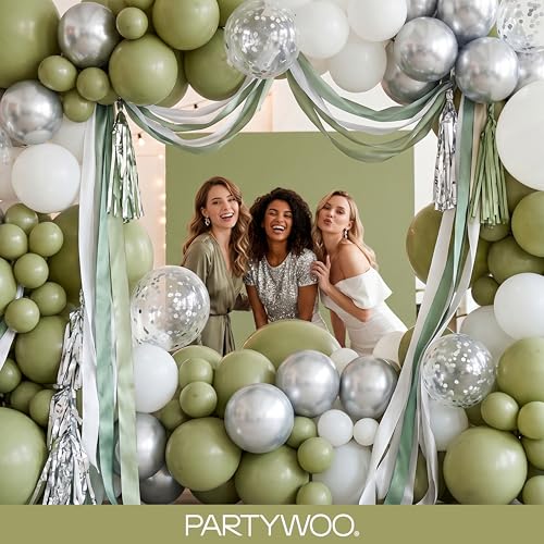 Image of PartyWoo Sage Green Balloons 100pcs Different Sizes of 18 12 10 5 Inch Olive Boho Green Latex Balloon Arch Kit for Wedding Birthday Dinosaur Jungle Golf Football Theme Party Decorations Green-F11