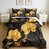 Kinder Bettdecke 155 x 220 cm 4 Jahreszeiten Blühende Orchideen Ganzjahresdecke Dunkelgrau Waschbare Schlafdecke mit 2 Kissenbezügen