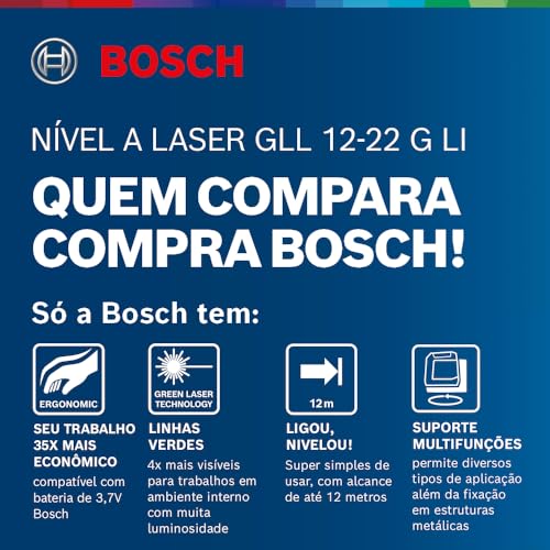 Bosch Nível a Laser verde GLL 12-22 G 12m 1 bateria + suporte