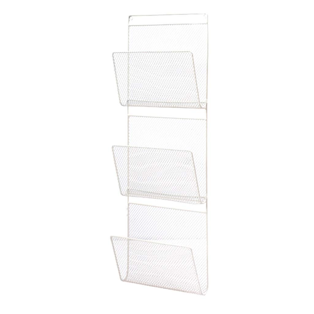 Revistero de 3 capas para solucionar el desorden de papeles con un estante de pared blanco