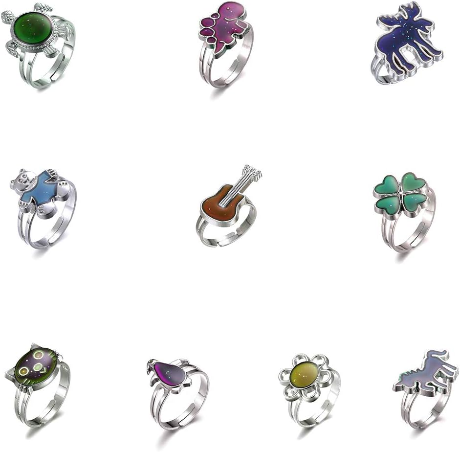 LH1028 10pcs-Mixed Mood Rings Classic Temperature Change Color Mood Ring Lovers (Adjustable Size) (10pcs-3)