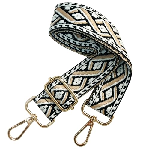 Image of Shoulder Bag Strap Wide Shoulder Purse Strap Adjustable Retro Jacquard Embroidery Multi-pattern Purse Strap Replacement Crossbody Bag Shoulder Strap (R4127-Black)