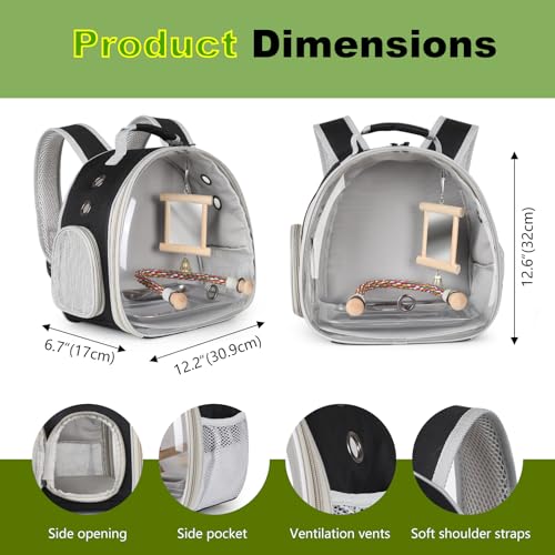 Image of Bird Travel Carrier Bubble Window Backpack with Mirror Parrot Standing Toy,Portable Parrot Cage Backpack with Stand Perch, Pet Travel Bag for Cockatiels,Parrots,Love Bird,Small Birds