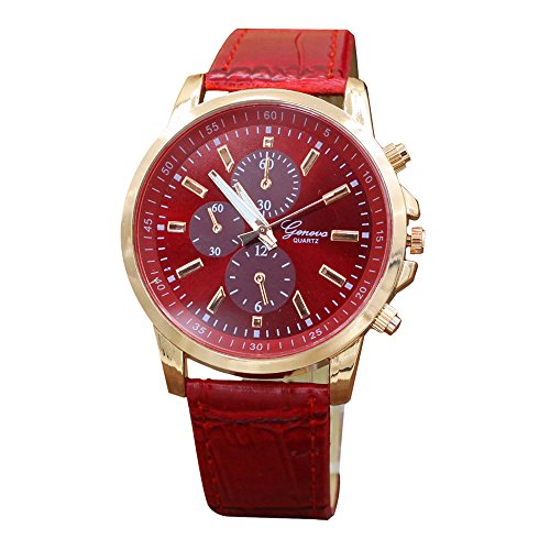 Jewelry Faux Leather Strap Analog Quartz Wrist Watch,Colour:Red (Color : Red)