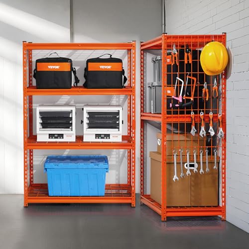 Image of VEVOR Storage Shelves, 2400 lbs, 4 Tier Heavy Duty Garage Shelving, 20 inch D x 40 inch W x 60 inch H Adjustable Metal Shelves for Industrial Shelving Unit Utility Shelf, for Kitchen, Warehouse, Basement, Orange