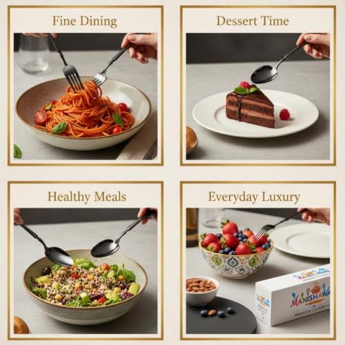Image of Classic Black 12 Pcs Stainless Steel Cutlery Set for Dining Table, Dishwasher Safe Glossy Flatware