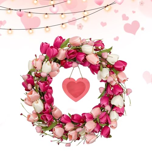 Corona De San Valentín,Flores Artificiales en Corazón Romántico | Corona de Corazón Decoraciones para el Día de San Valentín,para Decoración De Hogar Interior Exterior Porche Patio Jardín Boda Fiesta