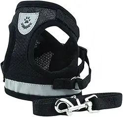 Coleira Peitoral para Cachorros e Gatos com Colete Reflexivo Regulável e Guia de Passeio (PRETO, XL)