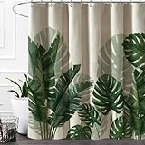 Baccessor Linen Shower Curtain Tropical Green Leaf Shower Curtains Botanical Banana Monstera Leaf Palm Tree Water Repellent Heavy Duty Fabric Cloth Shower Curtain for Bathtubs Hotel 72 W X 72 L Inch
