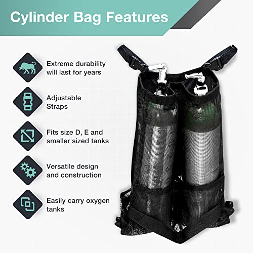 Adirmed Dual Oxygen Tank Holder For Wheelchair - Oxygen Storage Bag With Mesh Storage Pocket Fits Portable Cylinder Oxygen Tank D & E For Medical Use, Home, Hospital #TOP1