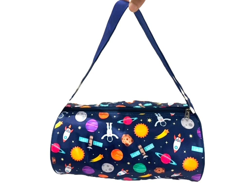 li'll pumpkins ™ Blue Space Round Printed Swimming Gym Travel Duffle Bag with Side Zip Pocket for Kids (Pack of 1, Blue)-picture-45