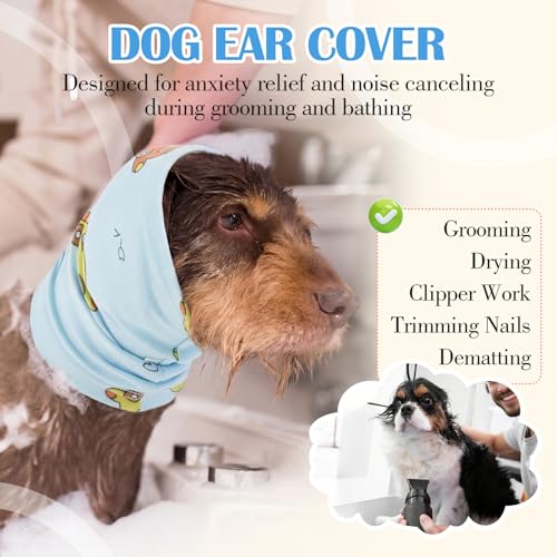 Image of Nanaki Soft Dog Ear Covers For Blow Drying Grooming-Quiet Dog Noise Cancelling Ear Muffs Protection For Sound Thunderstorm,Fireworks,No Shake Head Wrap Hematoma Anti-Scratching,Snood Protector Blue,XL