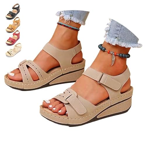 LOWVEDGK Sandalias ortopédicas para mujer, fascitis plantar, cómodas sandalias ortopédicas con soporte de arco para exteriores, plataforma antideslizante, zapatos de playa, gris, 36.5 EU