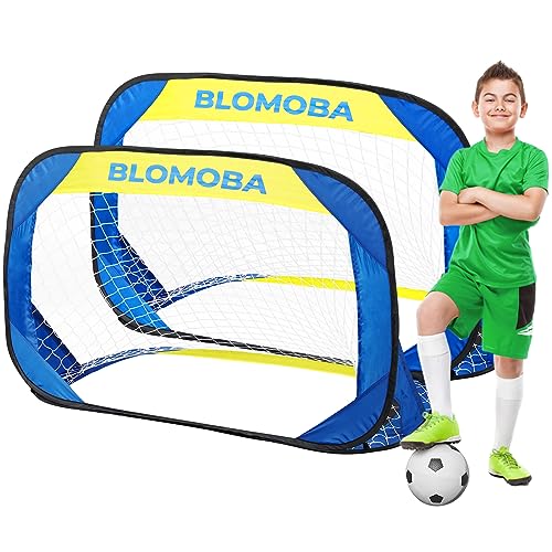 BLOMOBA Soccer Goals Net - Folding Pop Up Soccer Nets for Kids, Portable Football Goals for Backyard, Indoor Outdoor Games Practice Training, Easy Assembly with Compact Carrying Bag(2 Pack)
