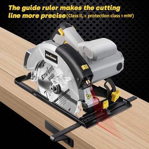 Enventor 7-1/4-Inch Circular Saw, 10A Pure Copper Motor Electric Circular Saws with Laser Guide, 2 Blade Saws (40T/24T), Max Cutting Depth 2-7/16\"(90°), 1-13/16\"(0°-45°), Single Handed Bevel, 5800RPM - Thumbnail 4