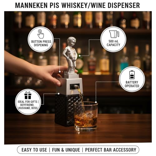 Image of BARRAID Bonny Boy Silver Manneken PIS Whiskey & Wine Dispenser - 500ml Battery Operated Beverage Decanter | Funny Bar Accessory & Automatic Liquor Pourer | Ideal Gift for Husband, Boyfriend, or Boss