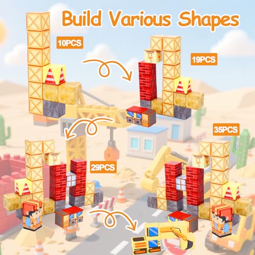 35pcs Portable Mini Magnetic Blocks Travel Set,Mini Magnetic Tiles for Kids with Skyscraper Theme Magnet Box,Building Magnetic Cubes for Kids Airplane Car Travel Roadtrip Essentials