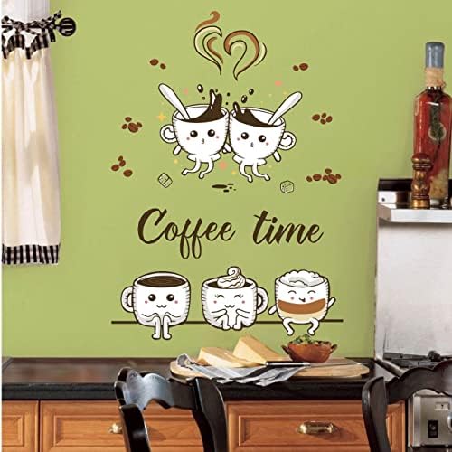 KAIRNE Coffee Time Wall Stickers for Cafe Kitchen Wall Decor,Coffee Cup Beans Wall Art Vinyl Decal for Home Office Tea Time Dining Room Decorations Removable Kitchen Sticker,42 pcs