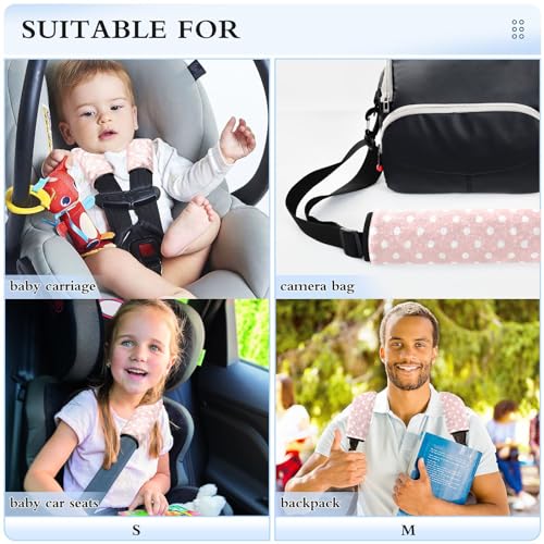 Image of Seat Belt Cover Pad 2 Pcs Soft Seat Strap Cover Cute Protector Support Head Neck Shoulder for Car Seats High Chair Backpack (10x7.7in) Polka Dots Pink