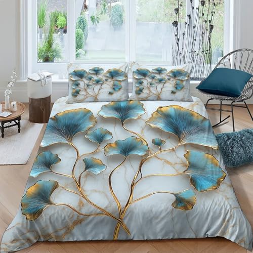 Housse de Couette Ginkgo 200x200cm avec Parure de Lit 3D en Microfibre Douce