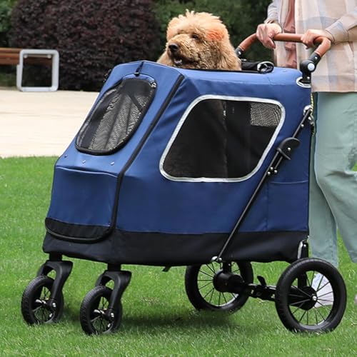Dog Stroller for Medium/Large Dogs, MSmask 4 Wheel Premium Foldable Pet Stroller, Jogger Stroller, Dual Zipper Entry, Adjustable Handle, Panoramic Sunroof, Suitable for Pets Up to 150lbs