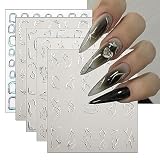 5 Sheets Lines Nail Art Stickers Decals Silver Stripe Line Nail Decals 3D Self-Adhesive Abstract Marble Wave Designs Holographic Irregular Line Nail Art Decorations for Women DIY Nail Art Supplies