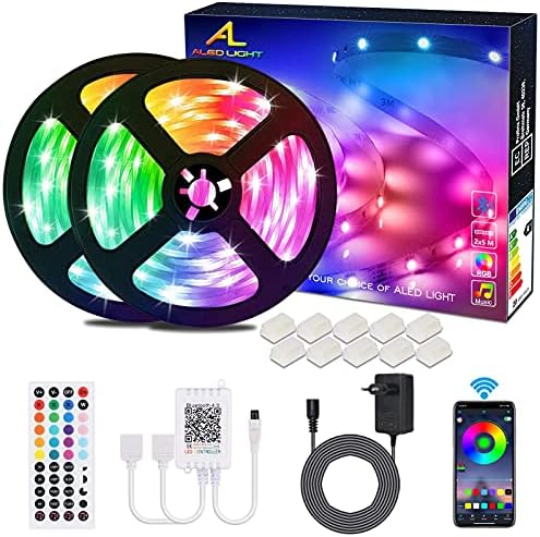 ALED LIGHT Bluetooth LED Strip Lights Kit, LED Flexible Light Strip 32.8Ft/2x5M 150 Decoration LED RGB Strip Lighting with Remote DC 12V Power Supply for DIY/Christmas/Party/ (2 Pack)