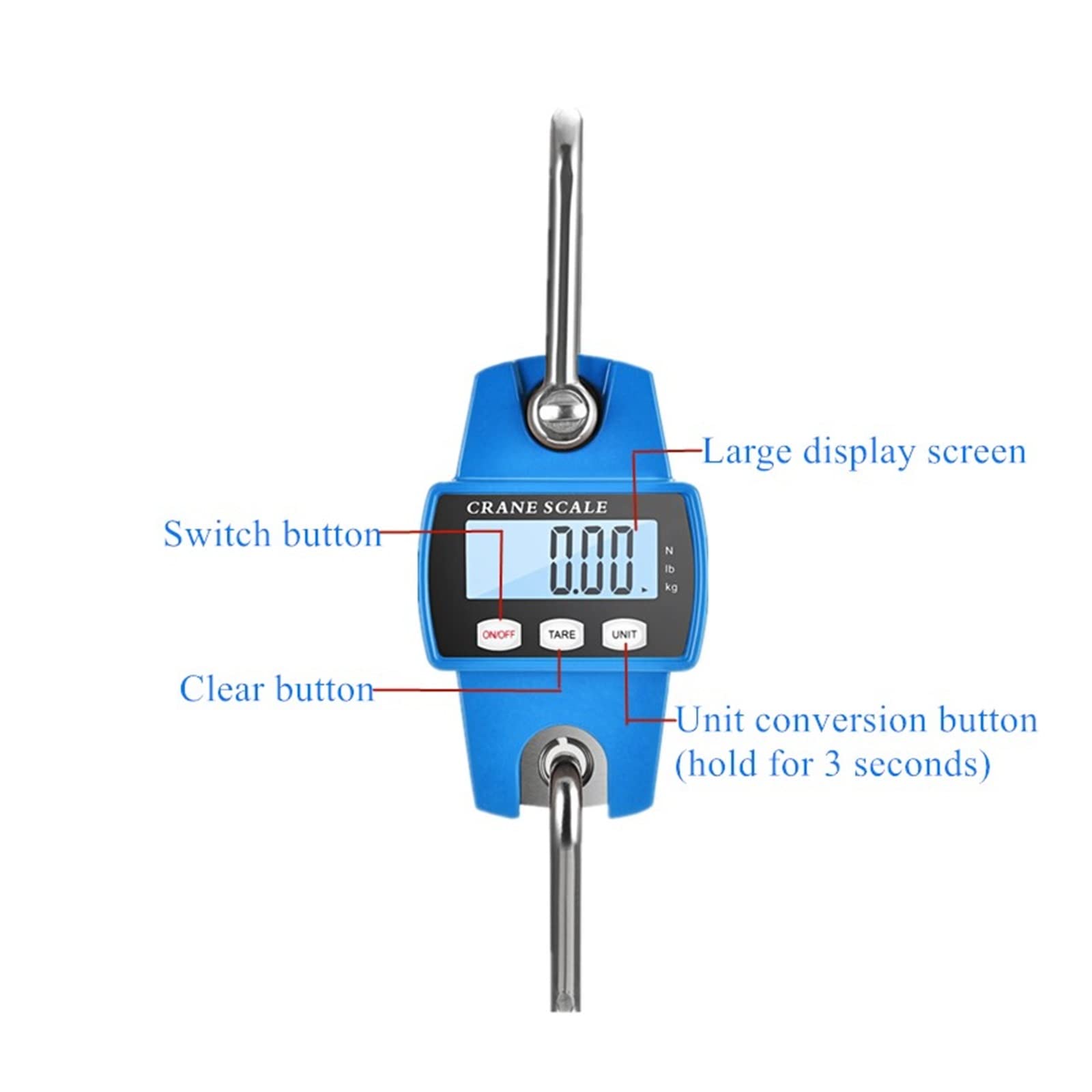300 kg waga dźwigowa Heavy Duty Elektroniczna cyfrowa hakowa ze stali nierdzewnej Wisząca pętli LCD,Ultra-wytrzymałość(Blue Scale)