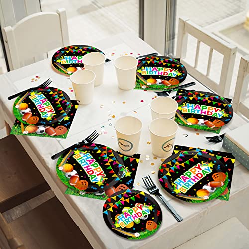 Image of Sports Party Plates Napkins Sports Happy Birthday Party Tableware Baseball Football Soccer Basketball Rugby Disposable Paper Plates Napkins for Boy Birthday Decoration Supplies Favors 24 Guests
