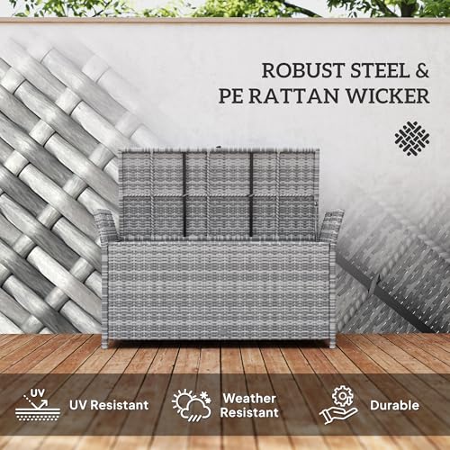 Outsunny - Baúl de Almacenamiento Exterior de Resina Trenzada, Banco de Almacenamiento de 250 L con cojín extraíble para jardín, balcón, Patio, 125 x 55 x 70 cm, Crema y Gris - imagen 6