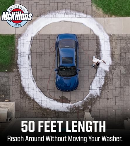 Image of McKillans Pressure Washer Hose 50 ft - Flexible & Kink-resistant - Steel-Braided & Durable- M22-14mm Stainless Steel Plug - Power Washer Hose - High Pressure 1 /4 inch Inner Diameter - Long 50 ft Reach