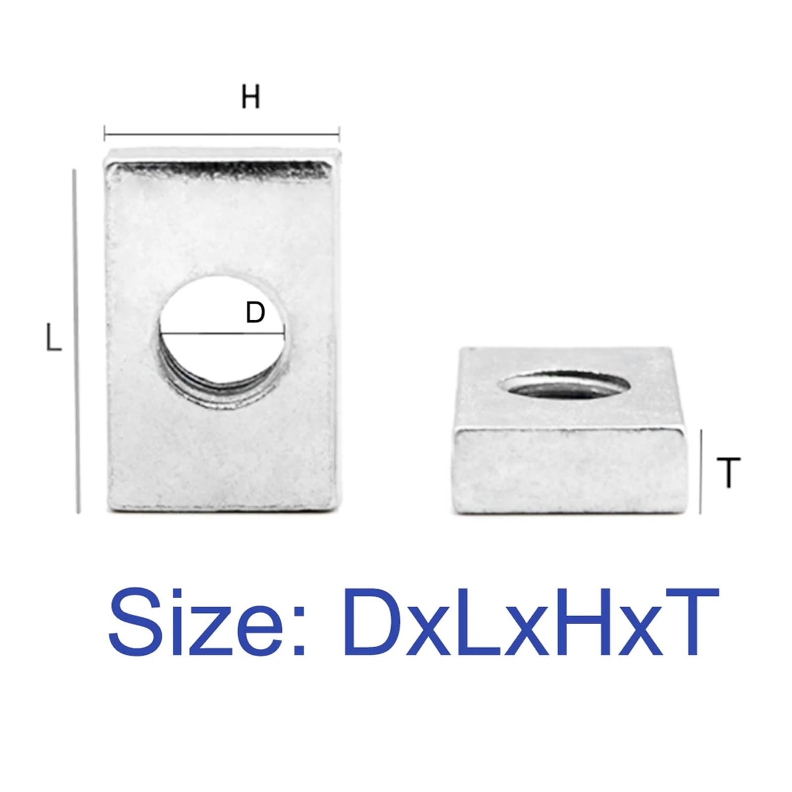 50 pezzi M3 M4 M5 M6 M8 Dadi quadrati sottili rettangolari in acciaio al carbonio zincato Blocco scorrevole for accessori for profili in alluminio(M6-24x12x2.5)
