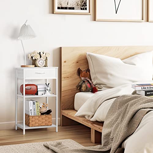 Eteli Printer Stand White Printer Table For Home Office 3 Tier Printer Shelf Desk With Storage Fabric Drawer Multi-Functional Small Table For Printer Fax Machine Scanner, White #TOP3