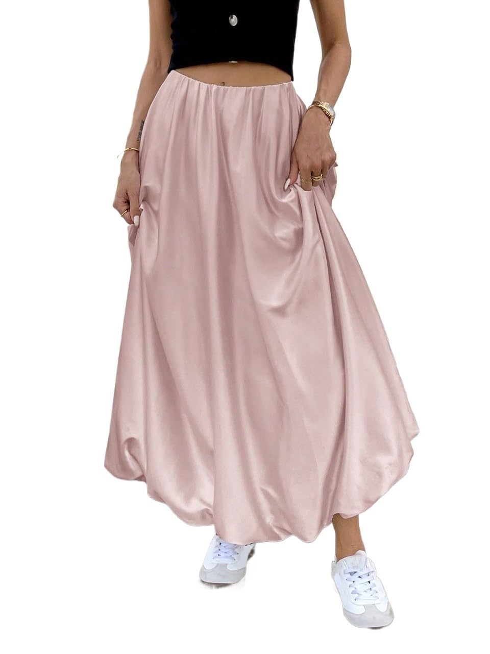 Womens Trendy Elegant Skirt Solid Color Elastic Waist Casual Skirt