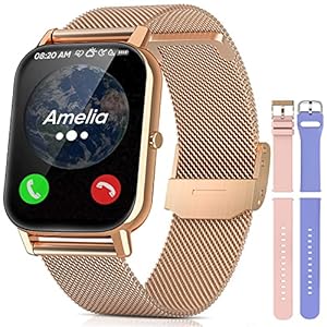 Android smartwatch dames met telefoonfunctie – smartwatch dames met WhatsApp-functie 1,7 inch smartwatch fitness tracker dames waterdicht met stappenteller + Gabe 2 armband smartwatch bellen