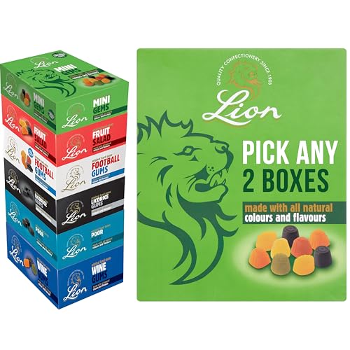 Lion 2kg Boxes Pick Any 2 You Choose the Ones You Want; Lion Mini Gems (formerly Midget Gems) Football Gums Licorice Gums Wine Gums Fruit Salad And Poor Bens