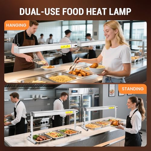 Hiteemer 36-Inch Food Heat Lamp, 1000W Commercial Food Warmer Electric Strip Heater Overhead Stainless Steel Catering Heating Lamp for Buffet Restaurant Parties Kitchen, Silver 115V