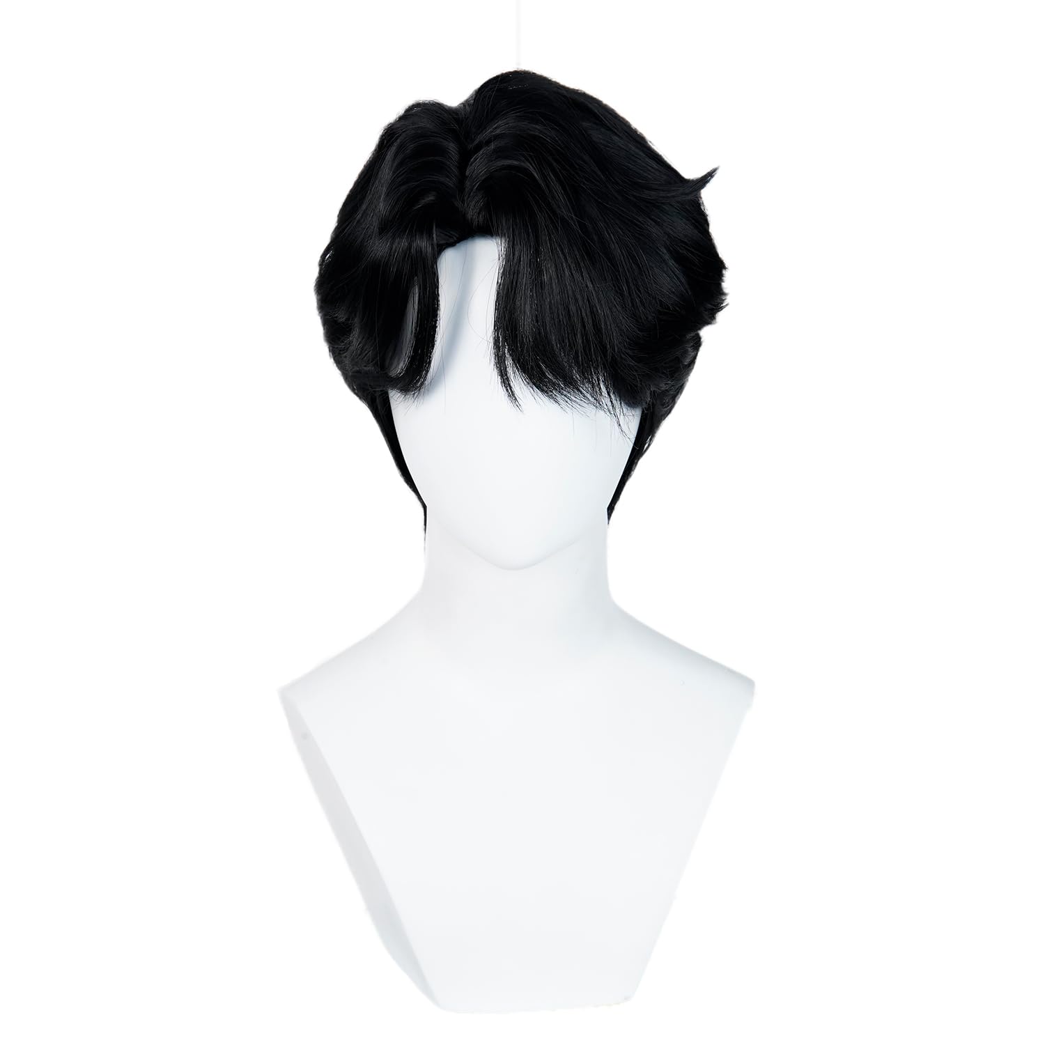Wiggy Mermaid Short Black Wig for Men Black Emo Wig Goth Scene Hair Wigs + Cap for Stage Party Halloween Costume Cosplay