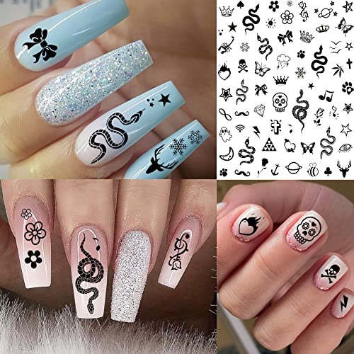 6 Sheets Self-Adhesive Snake Heart Moon Star Nail Art Sticker Decals, Abstract Lady Face Nail Stickers for Women DIY Manicure Decorations, Geometric Triangle Arrow Nail Decals Accessories Tip - Image 4