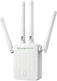 Wi-Fi 익스텐더 신호 부스터, 1200Mbps Wi-Fi 리피터 듀얼 밴드 2.4GHz 5GHz, 이더넷 포트가 있는 무선 앰프, 메시 호환, 15000 평방 피트 홈 빌라 아파트용 집 전체 커버리지 (화이트)