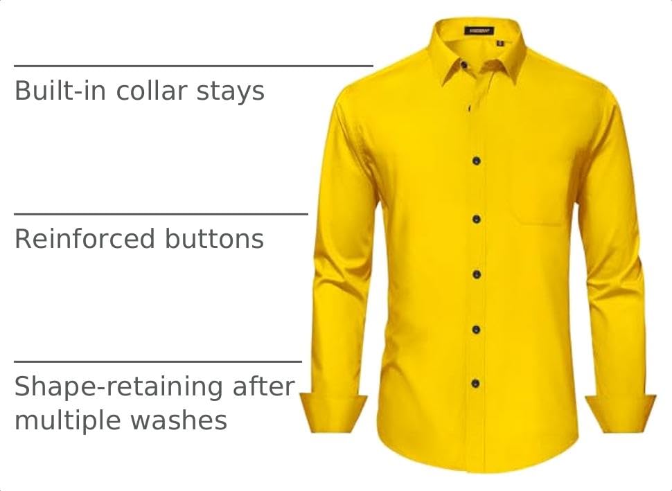 Image of HISDERN Mens Dress Shirts Long Sleeve Button Down Casual Shirts for Men Inner Contrast Formal Business Tuxedo Wedding Shirt