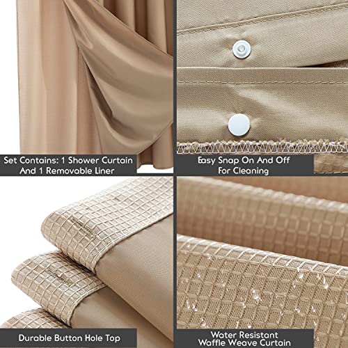 Dainty Home Waffle Weave Shower Curtain With Liner Sets, Modern Shower Curtain for Bathroom With Mesh Top Window - Image 2