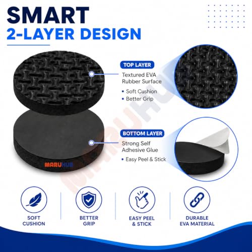Image of MaruHub 18 Pcs Self Adhesive Furniture Pads 2.5 x 2.5 cm Round EVA Rubber Chair Leg Protectors, Floor Scratch Protector, Anti Slip Furniture Cushion Pads for Table, Sofa, Cabinet, Bed & Stool, Black