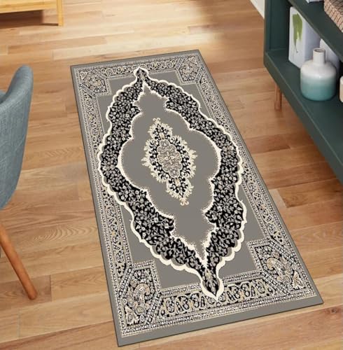 Alfombra de cocina antideslizante gris con diseño vintage lavable 2