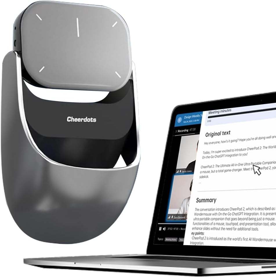 2025 AI Mouse Voice Recorder[No Subscription] with Touchpad Detachable&Air Operation PowerPoint Presentations Remote Transcribe&Summarize by AI, Office&Meetings for Mac, for Windows(Silver)