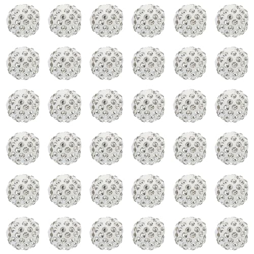 PATIKIL 14mm Rhinestone Clay Beads for Jewelry Making 50 Pack Round Ball Polymer Clay Crystal Charm Beads for Craft Decor Necklace Chain Bracelets DIY White