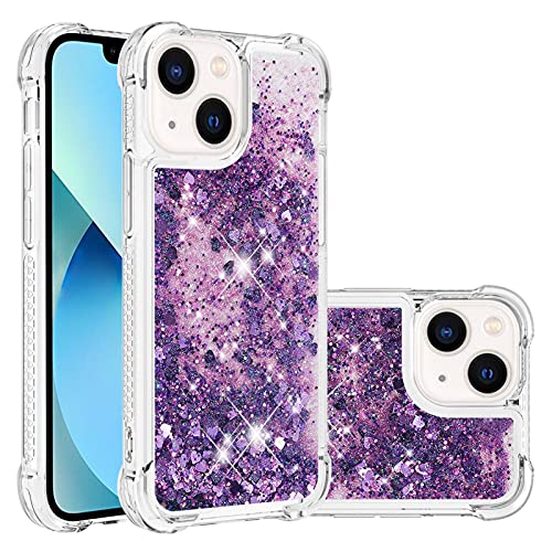 Coque antichoc iPhone 14 Plus silicone souple paillettes violettes