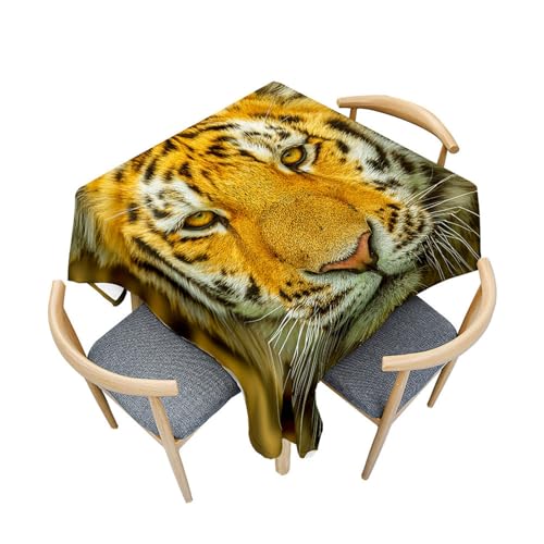 Fasbuy Mantel Cuadrado Antimanchas, Manteles de Mesa Cuadrada de Poliéster Patrón Tigre 3D Protector para Mesa de Centro Lavable para Fiesta Cocina Jardín, 4 Pinza (Tigre 2,60x60cm)