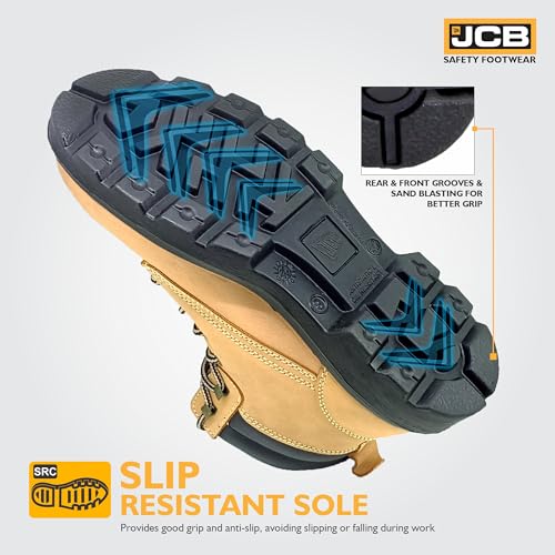 Image of JCB Trekker Safety Shoes for Man | Nubuck Leather High Ankle Boot | Steel Toe Cap | SRC Antislip & Oil Resistant | Double Density, Antistatic & Abrasion Resistance | Beige | Size 6-10 UK
