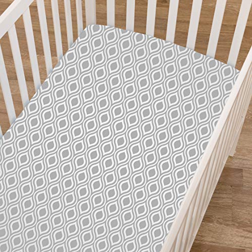 Image of American Baby Company 100% Natural Cotton Percale Fitted Crib Sheet for Standard Crib and Toddler Mattresses, Grey Ogee, Soft Breathable, for Boys and Girls